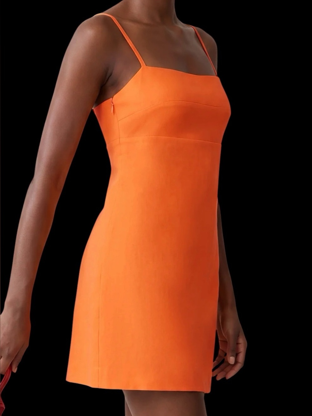Few Moda Kourt Linen Velma Dress Orange Spaghetti Strap Mini NWT